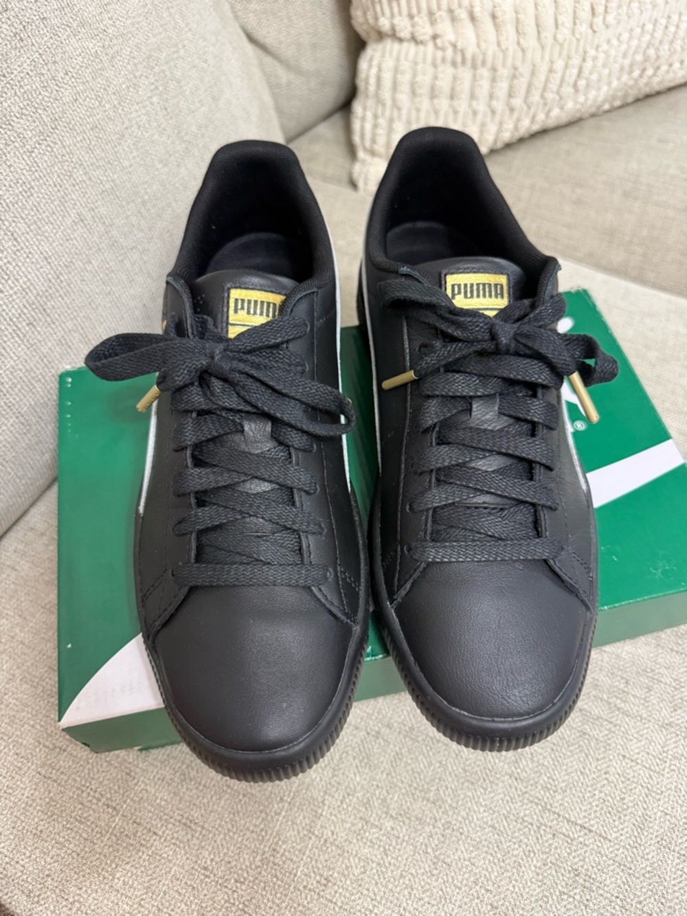 Puma Men's Black Low-Top Cylde Leather Sneakers with Gold Logo